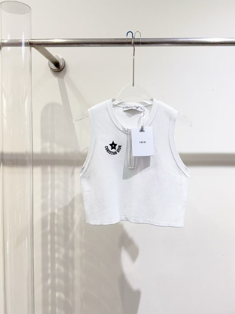 🚩steal Dior White Sleeveless Crop Tank with Black Star Logo